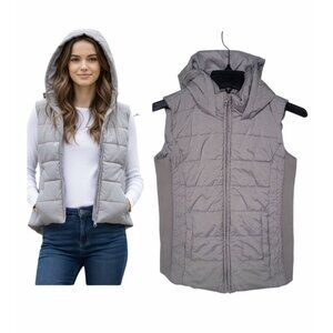 ⭐Women's Vest Size XS New York and Company Puffy hooded lightweight warm Gray